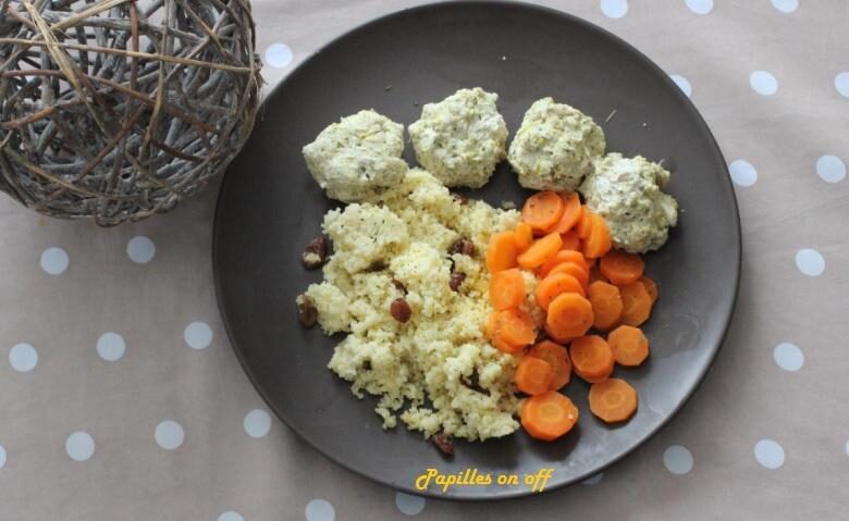 Boulettes de poulet et leur semoule sucrée salée