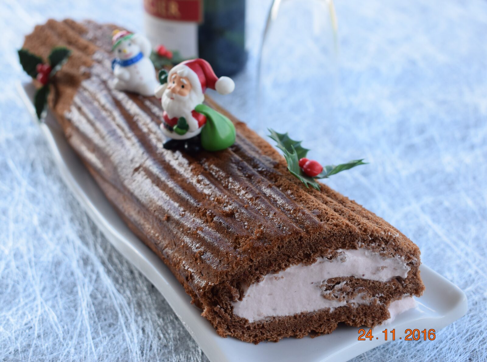 Bûche de Noël chocolat mascarpone fraise