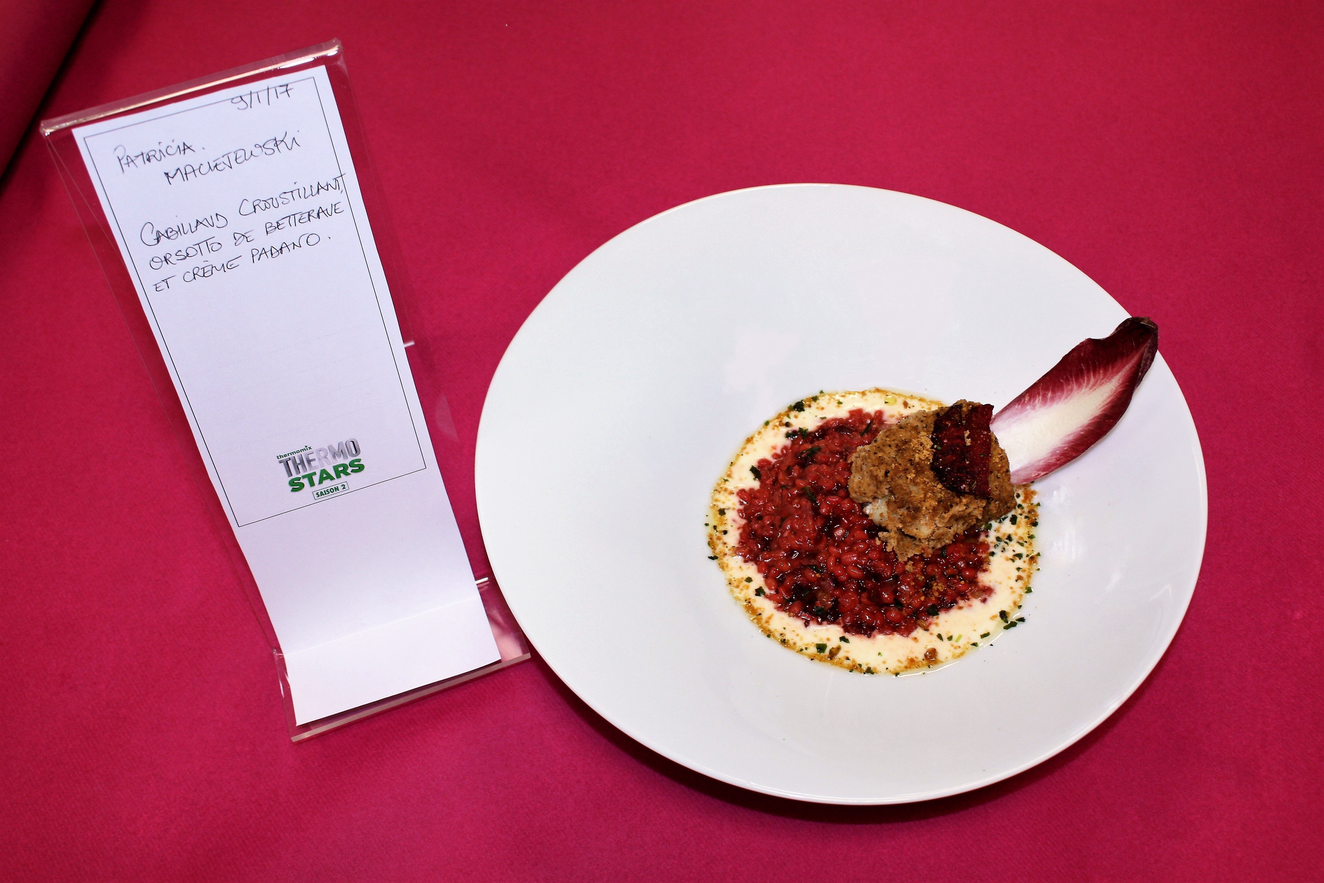 Cabillaud Croustillant Thermostars, Orsotto de betterave et crème de padano