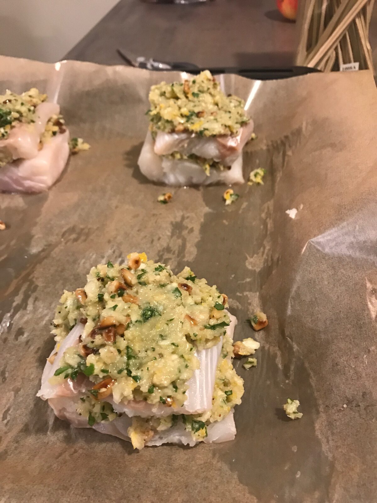 Cabillaud farci au fenouil et pignon de pin