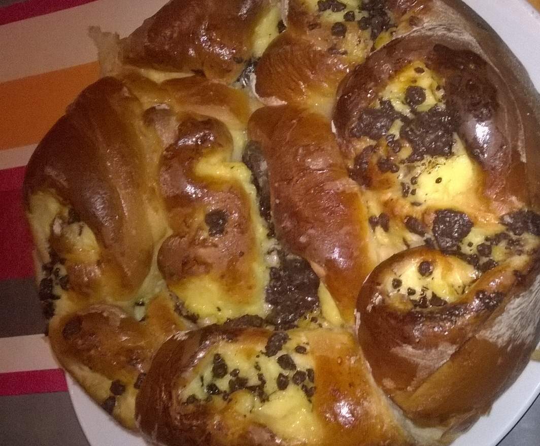 chinois, crème patissière, pepites de chocolat