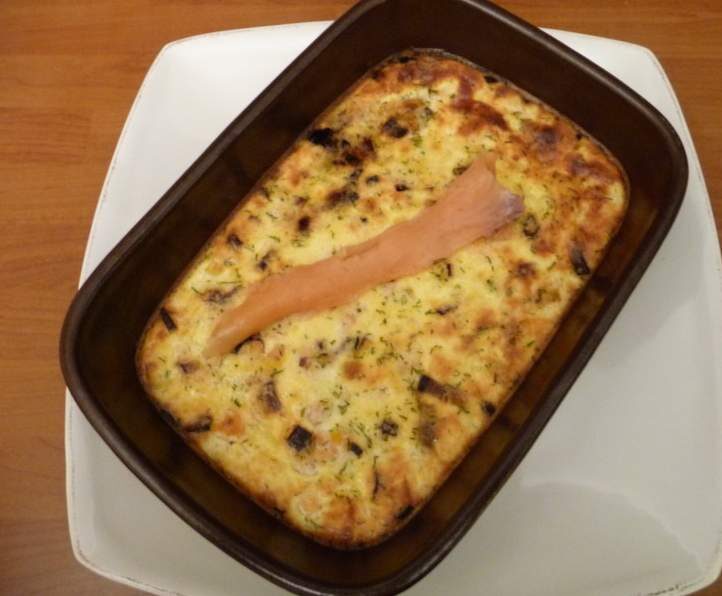 Clafoutis saumon poireau aneth.