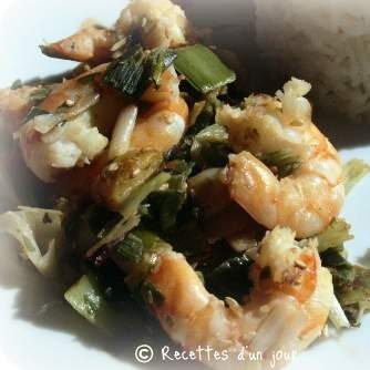 Crevettes aux poireaux