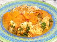 Curry de saumon épicé aux carottes / dessert poires au chocolat