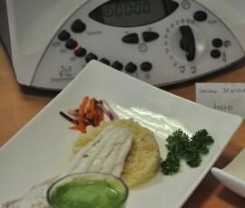 Filet de cabillaud et son risotto de céleri, jus de mâche