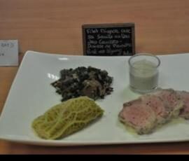 Filet mignon au bleu des Causses -Duxelle de Pleurotes-Purée aux légumes d'antan