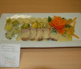 filet mignon, sauce poulette et les anciens légumes