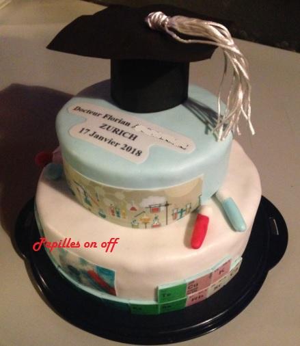 Gâteau doctorat chimie – Gâteau diplôme de fin d’études en pâte à sucre