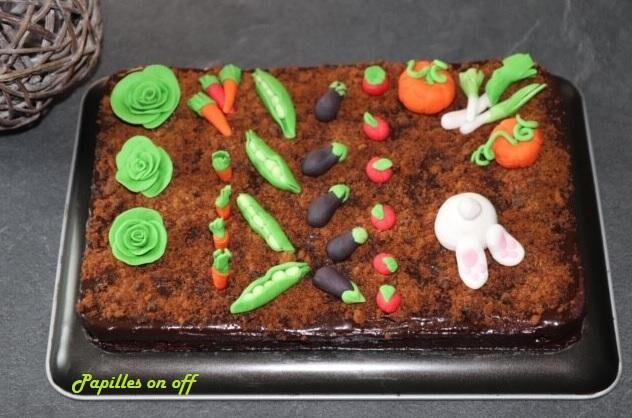 Gâteau potager (gâteau chocolat, ganache chocolat et bananes)