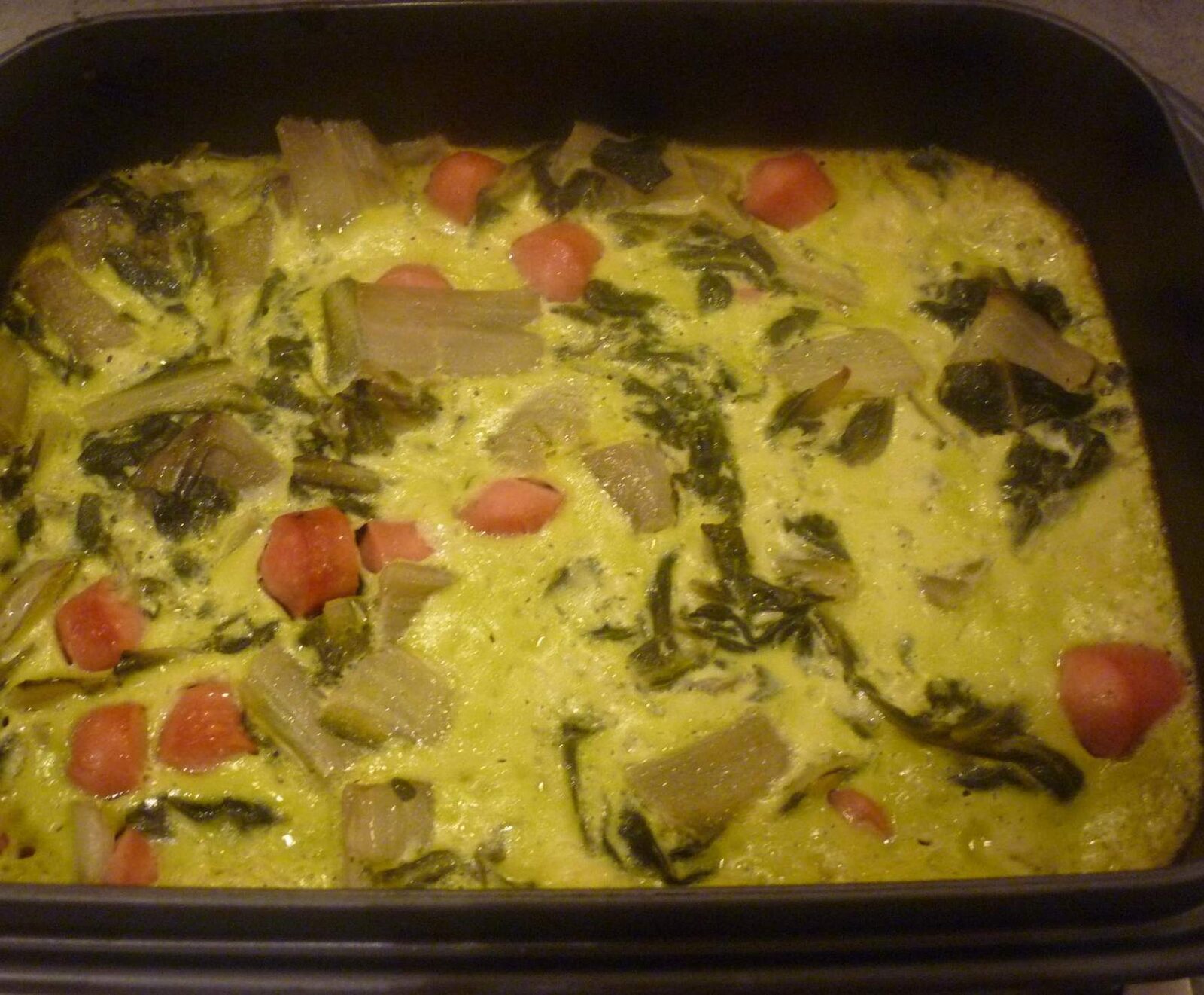 gratin blettes-chèvre-knacki