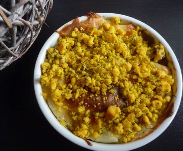 Gratin d'oeufs mimosa au cantal