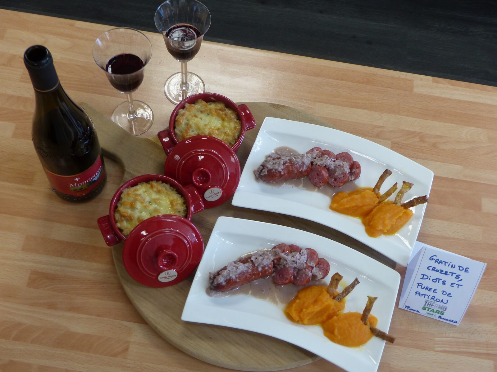 GRATIN DE CROZETS, DIOTS ET PUREE DE POTIRON