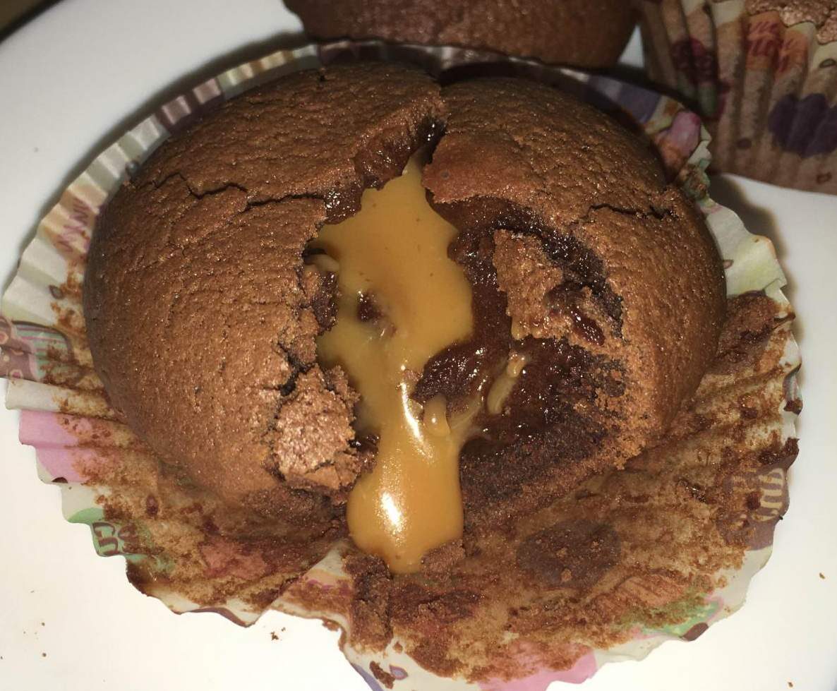 Muffins chocolat, coeur coulant caramel beurre salé