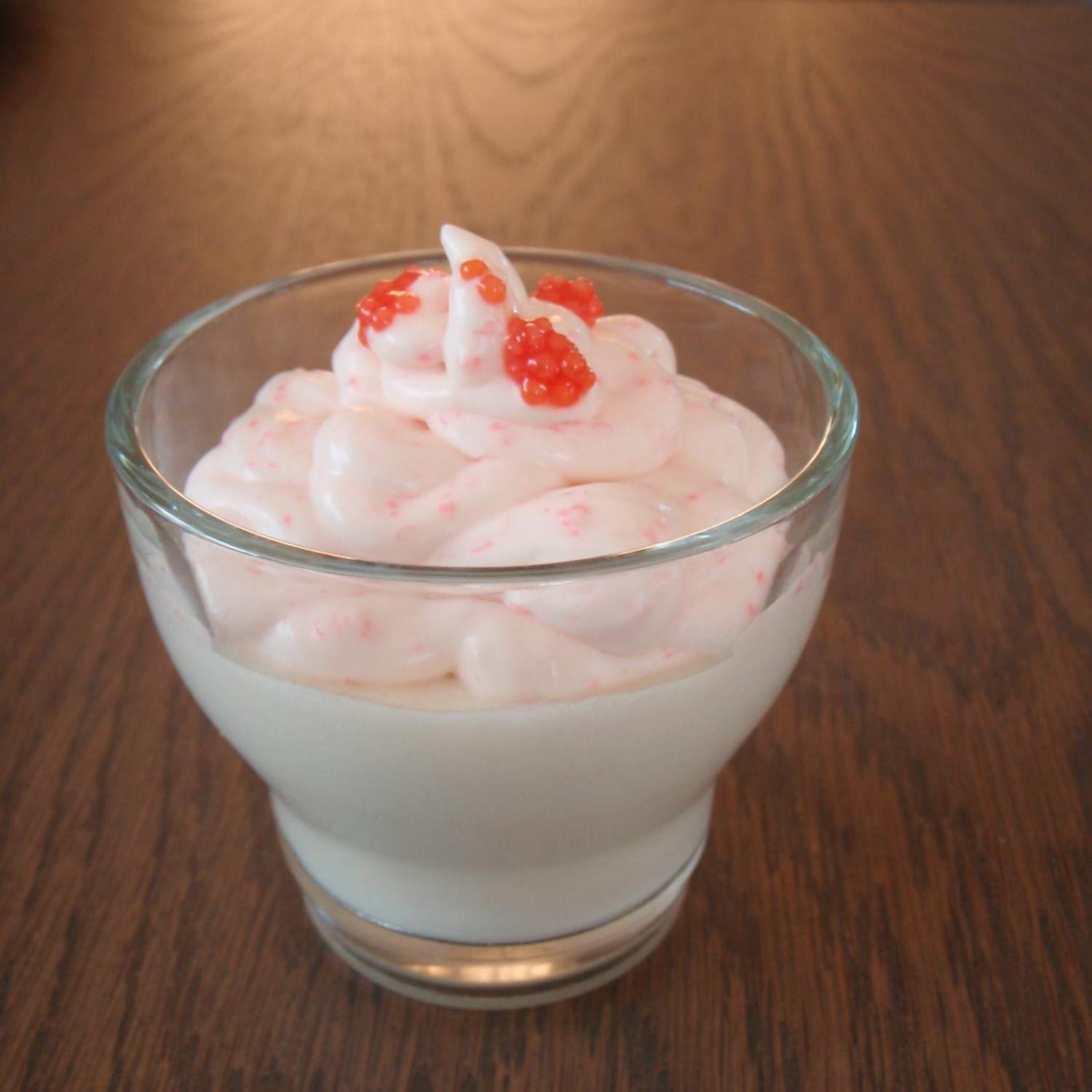 panacotta aux asperges et chantilly aux oeufs de lompe