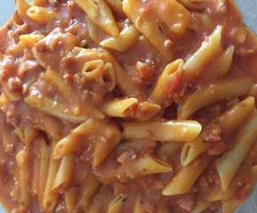 Pâtes tomate chorizo jambon(façon one pot pasta)