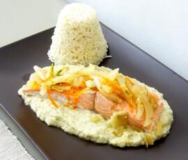 Pavés de saumon sur crème et son fenouil confit à l'orange