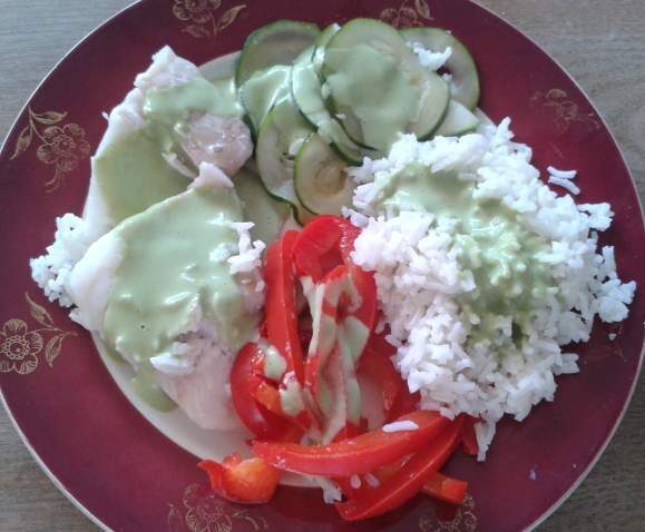 Poisson légumes/riz et sa sauce laitue/basilic/citron