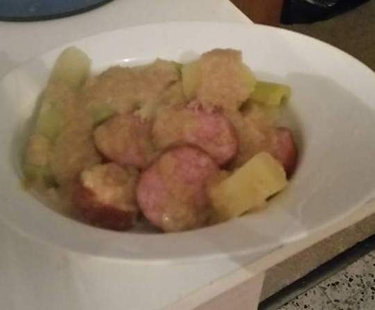 Potée chou poireaux et saucisses de montbeliard