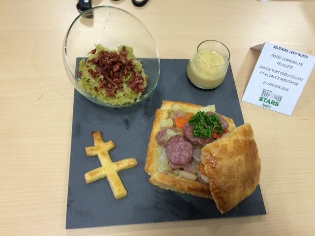 POTEE LORRAINE EN FEUILLETE, CHOUX VERT CROUSTILLANT ET SA SAUCE MOUTARDE