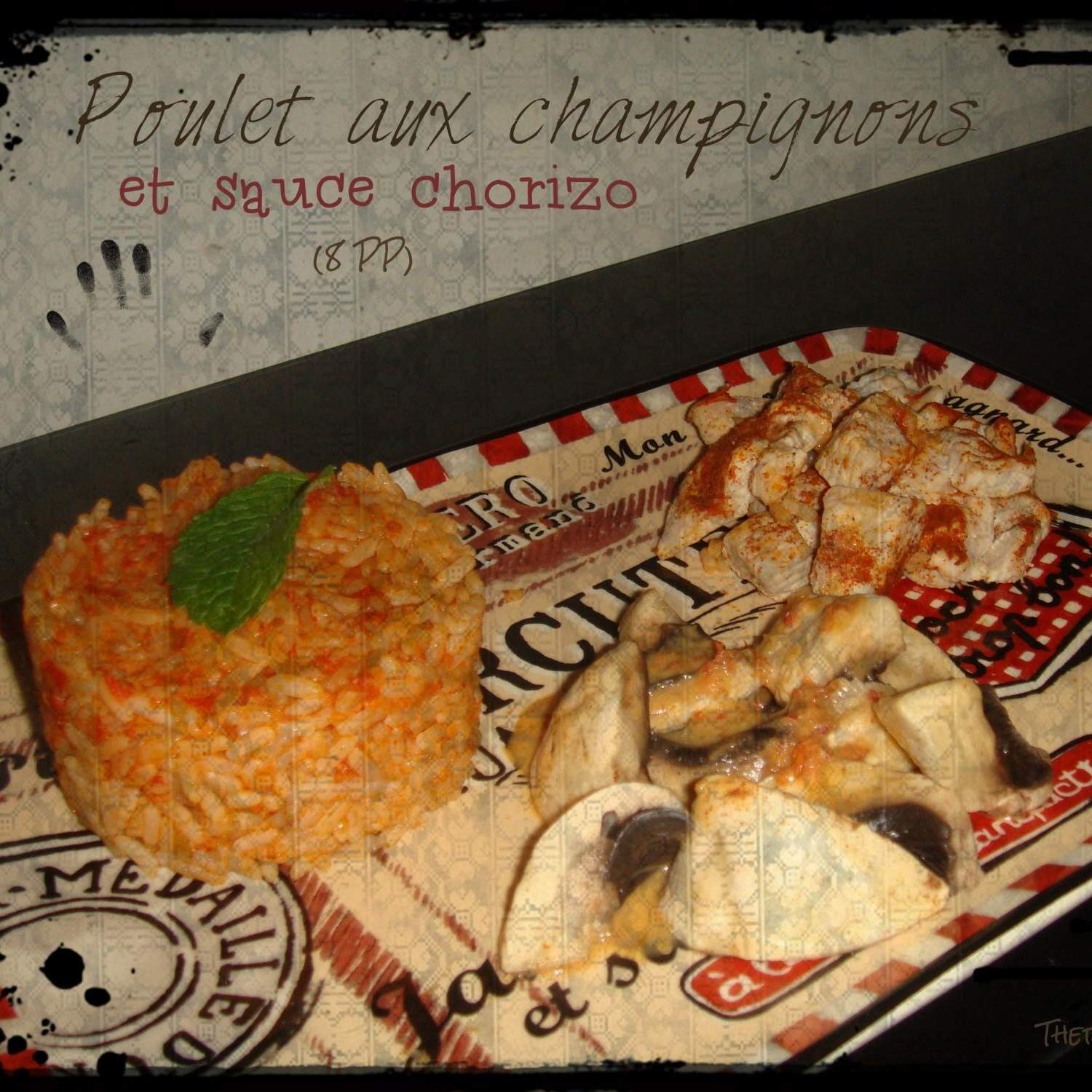 Poulet aux champignons, sauce chorizo