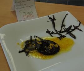 ravioles aux deux chocolats sur marmelade d'oranges