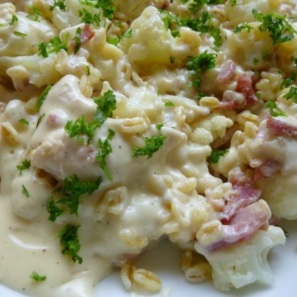 Repas complet pour 2 en 30min poulet, blé, chou-fleur et sauce