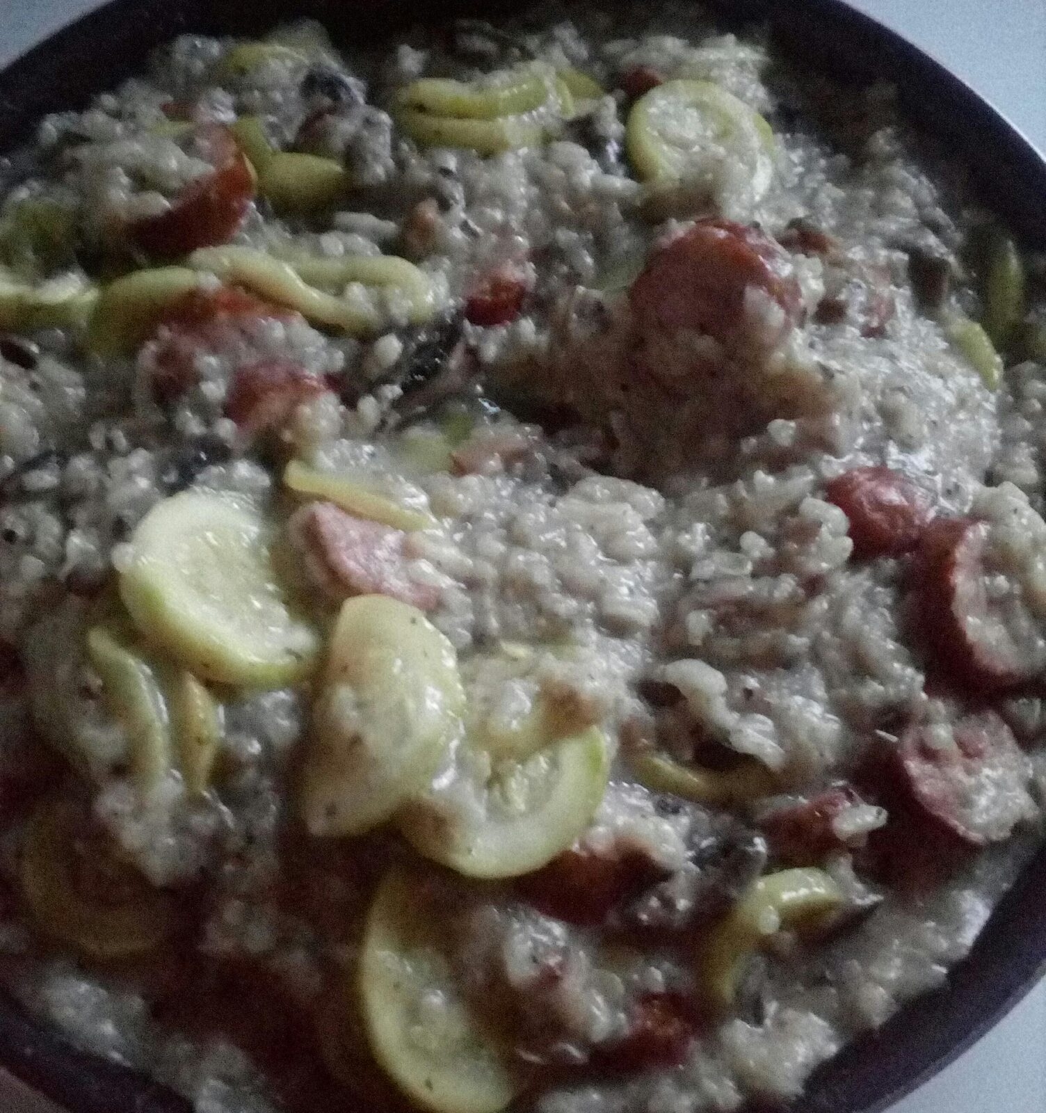 Risotto Courgette-champignons-saucisses fumées