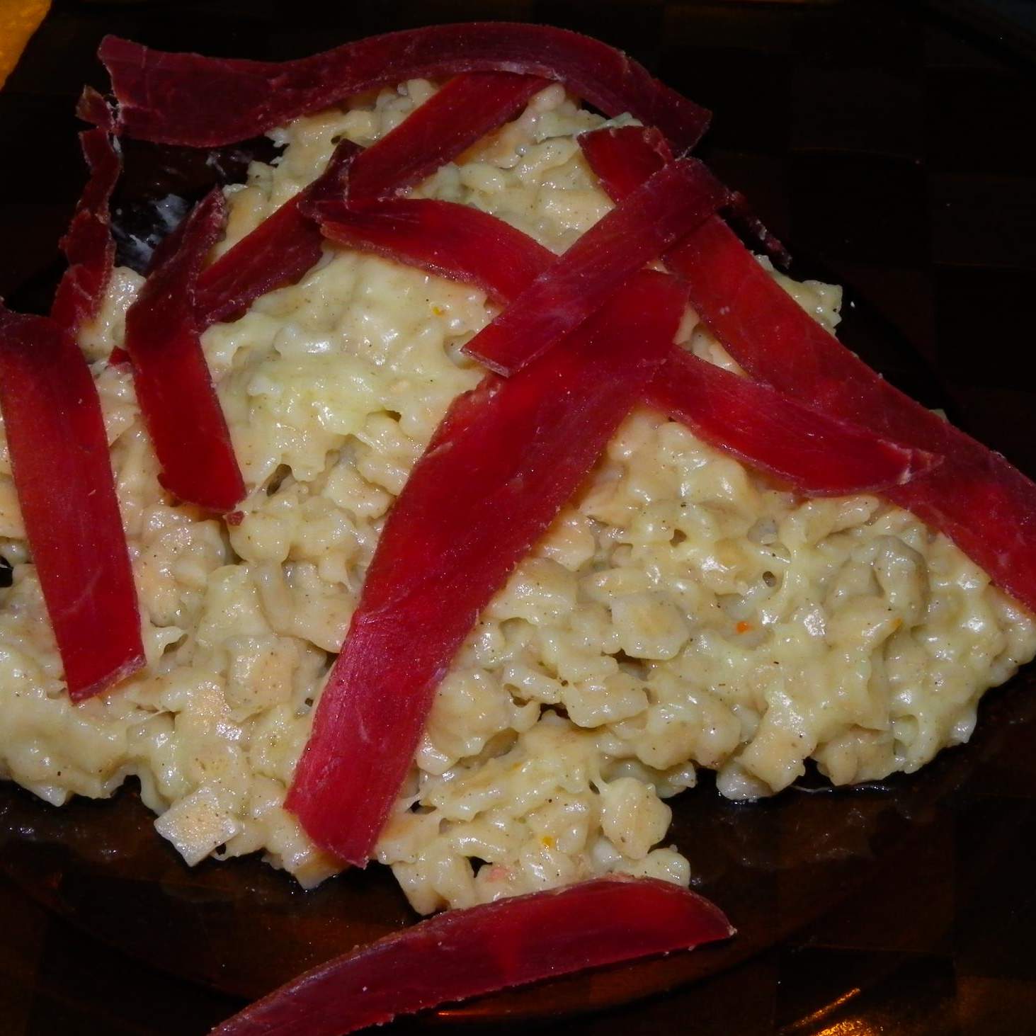 Risotto de crozets au beaufort et viande de grison