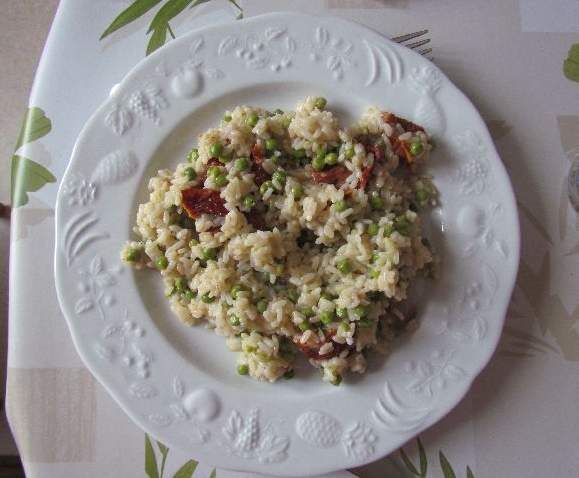 Risotto petits pois tomates confites