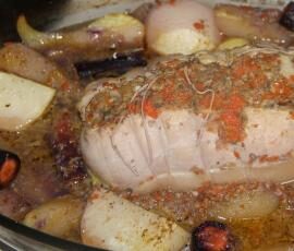 roti de dinde farci et ses légumes