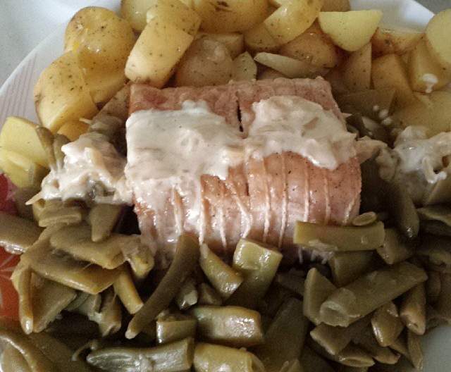 Rôti de porc au cidre et son accompagnement