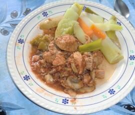 rouelle de porc façon Marengo et ses légumes vapeur