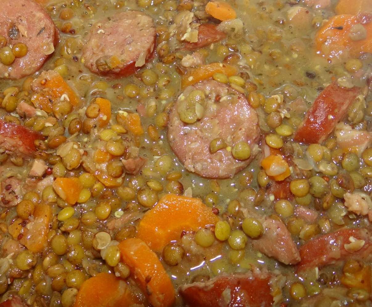 saucisses de Montbéliard aux lentilles