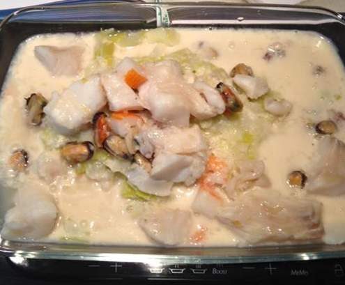 SAUMON ET CABILLAUD SUR LIT DE POIREAUX