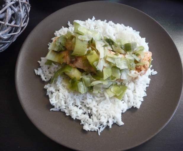 Saumon, poireaux et riz à la citronnelle