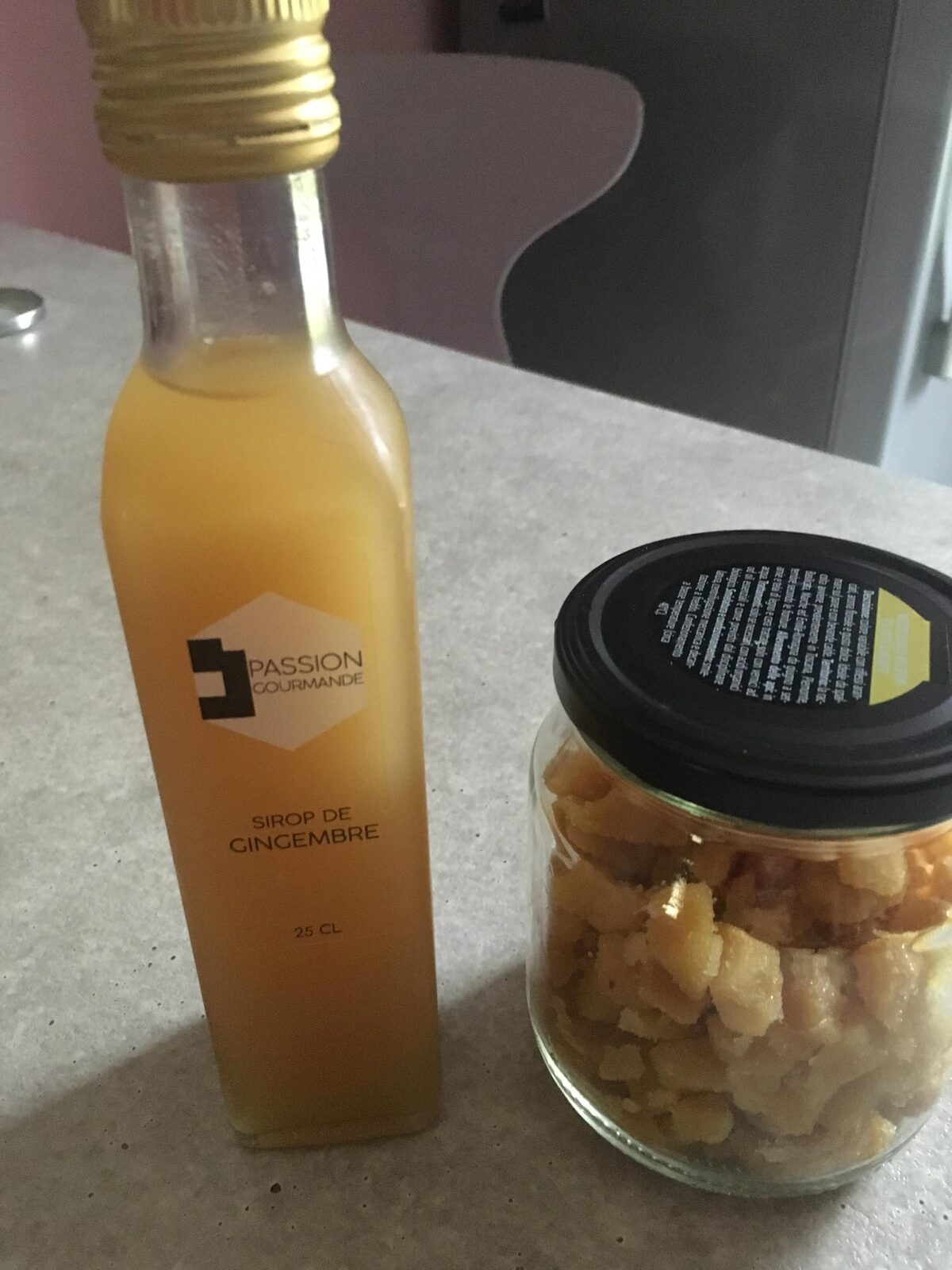 Sirop de gingembre et gingembre confit