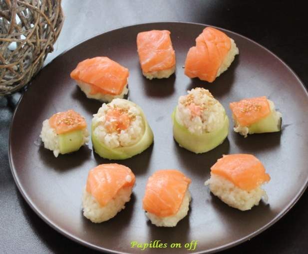 Sushis au saumon / Makis au saumon, au concombre et au fromage frais