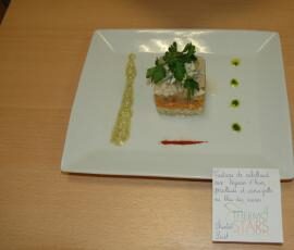 Tartare de cabillaud aux légumes d'hiver, persillade et vinaigrette au bleu des Causses