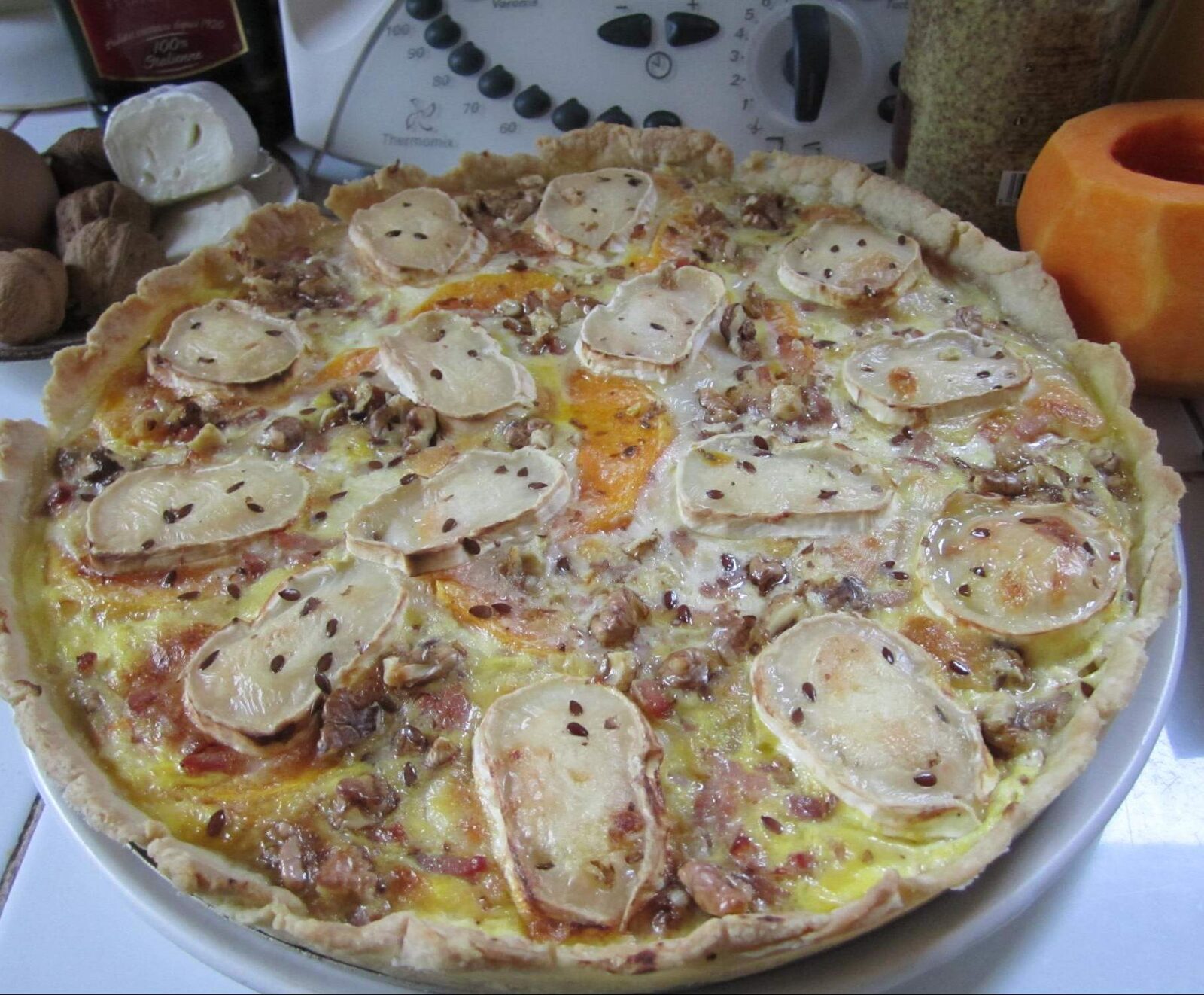Tarte à la butternut, chèvre et lardons