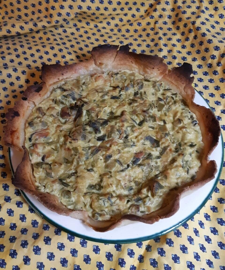 Tarte à la fondue de poireaux et au cocktail de fruits de mer