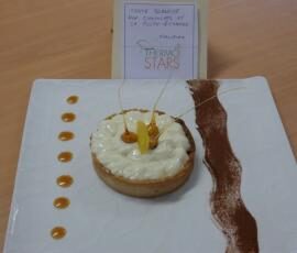 tarte blanche aux chocolats et sa pulpe d'orange