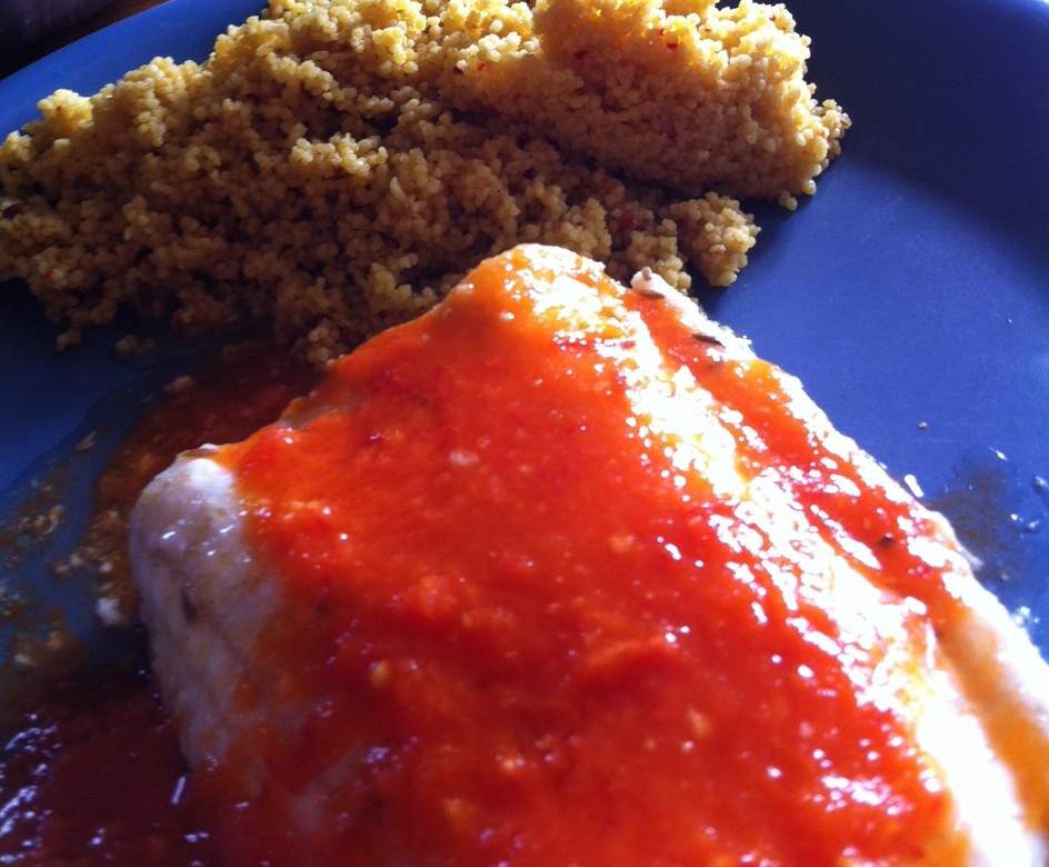 Variante de Filet de loup vapeur et son coulis aux saveurs du sud.