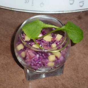 Verrine chou rouge lardons et Comté