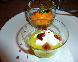 verrines cougettes/ fromage frais/ciboulette/ tomates séchées